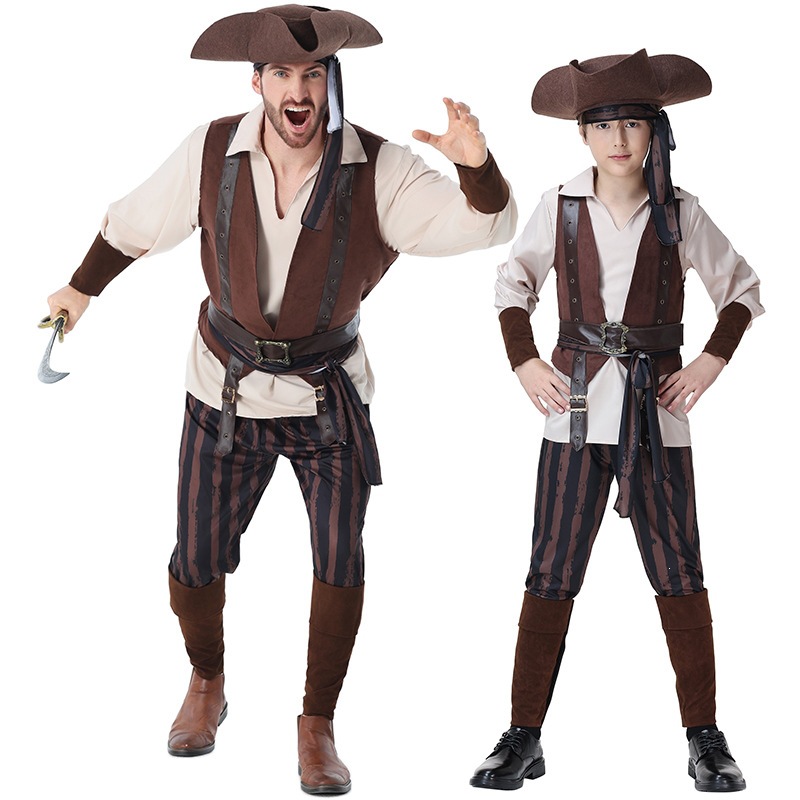 Party Games For Adults And Kids - Erwachsenen- & Kinder-Kapitän-Piratenkostüm Komplettset Mittelalterliches Karibik-Piratenoutfit