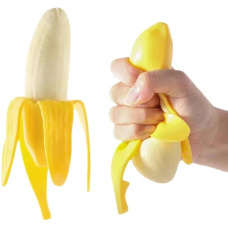 Party Games Graduation - Niedliche Frucht-Squishy-Stressbälle, sensorisches Fidget-Spielzeug, Quetsch-Stressabbau-Handspielzeug, Anti-Angst-Bananen-Dehnspielzeug,