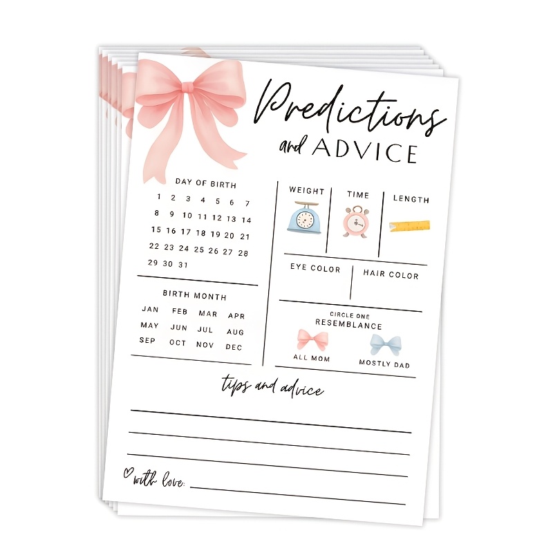 Party Games Baby Shower - 20 Stück Baby-Vorhersage- und Ratgeberkarten -